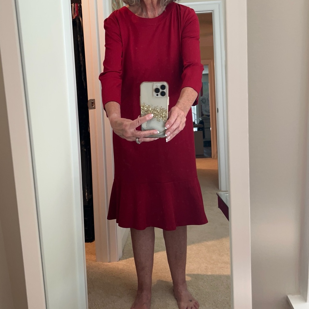 J. Jill Red Sheath Dress with Cuffed Long Sleeves